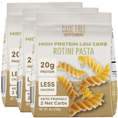 Care Free Kitchen Plain 3-Pack (8 oz. Bags) Rotini Keto Pasta Noodles, 20g High Protein, Low Carb 2g Net Carbs, 26g High Fiber