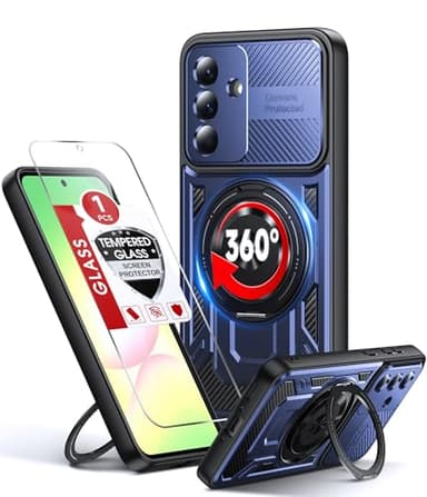 LeYi for Samsung Galaxy A36-5G Case: with Glass Screen Protector, [Fit Magsafe] 16FT Heavy Duty Shockproof Protection Rugged Android Smart Phone Case with Magnetic Ring Stand Samsung 36A 5G, Blue