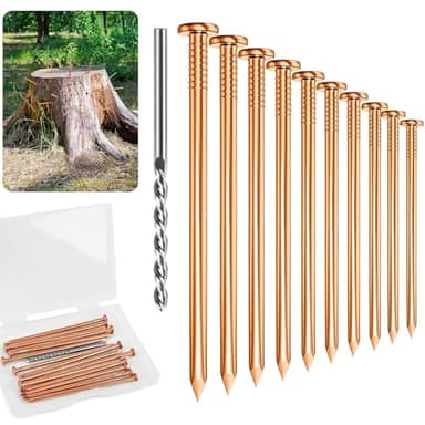 UCandy Pack 10 Copper Nails for Killing Trees Stump Root, 3.15" Copper Nails with Drill, Stump Removal Spikes Hardware Nails for Trees
