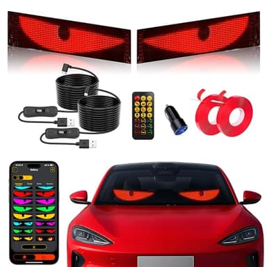 2PCS Devil Eyes Light for Cars,14.72inx3.62in Programmable Flexible LED Display with Remote/App Control,Soft Screen for Car LED Light Interior, LED Eyes for Truck Windshield(include free hand light 1)