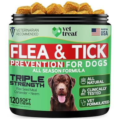 Flea and Tick Prevention for Dogs Chewables -Made in USA- Natural Dog Flea and Tick Treatment - Oral Flea Pills - Vet Recommended Flea and Tick Chews - All Breeds & Sizes - 120 Soft Treats (Chicken)
