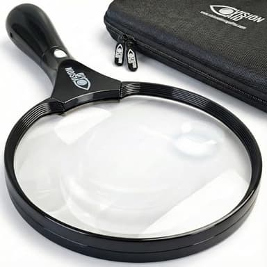 Large 5.5" Magnifying Glass with LED Light (USB Rechargeable) and Hard Case — 3.0X Handheld Illuminated Magnifier Loupe for Reading, Low Vision, Jewelry, Coins, Hobbies, Fine Print.