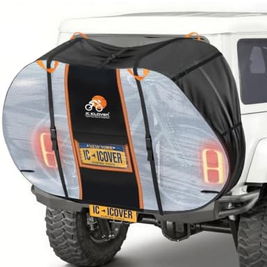 IC ICLOVER Bike Cover for Transport on Rack, Bicycle Covers for 2 Bikes on Rear Bike Rack with Safety Visible Tail Lights Window, 600D Waterproof Outdoor Storage Bike Cover on Hitch Travel for RV SUV
