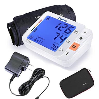 Tediver Digital Blood Pressure Monitor, Large Cuff 0.7-1.3 Feet, Electric Upper Arm Blood Pressure Machine with Electric Powered Charger and Device Case, Backlight LCD Screen, 2 Year Warranty