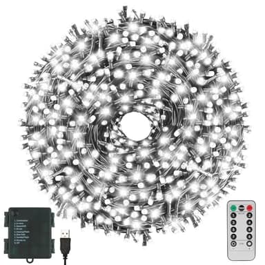 XTF2015 Christmas Lights 66FT 200 LED String Lights Timer Memory Function USB and Batter y Powered Waterproof String Light, Easy to Carry and Install for Indoor and Outdoor Decoration (Cool White)