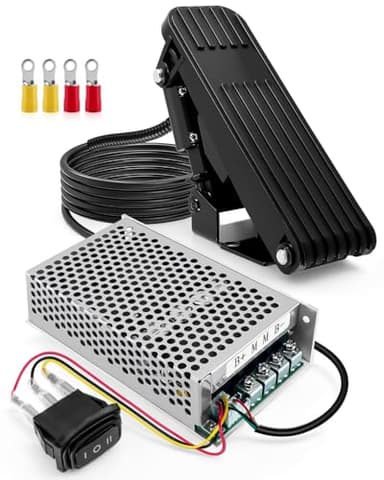PWM DC Motor Speed Controller Kit with Foot Pedal, 10-50V 100A Adjustable Speed Regulator, Reversible Switch, Cooling Fan and Fuse Protection for Power Wheel, Electric Toy Car, and DIY Projects