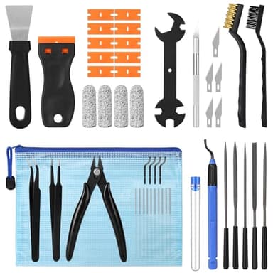 48PCS 3D Printer Tools, 3D Printer Tool Kit for 3D Printing Removing, Cleaning & Finishing, Includes Deburring Tool, Nozzle Cleaner, Scraper, Files, Wire Cutter, Craft Knife, Wrench & Tweezers