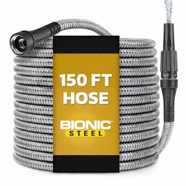 Bionic Steel 150 FT Long Garden Hose with Nozzle, 304 Stainless Steel Metal Water Hose 150ft, Flexible Hose, Kink Free, Lightweight & Durable, Crush Resistant Fitting, Easy to Coil, 500PSI- 2026 Model