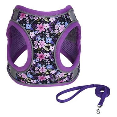 KocaPlye Step in Dog Harness No Pull Flower Adjustable Soft Mesh Padded Reflective Pet Vest Harness and Leash Set for Small Medium Dogs
