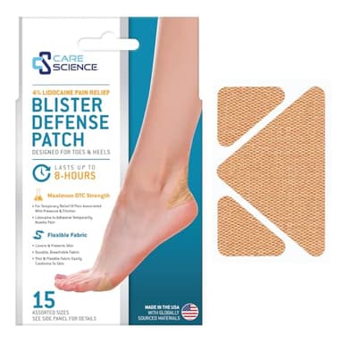 Care Science 4% Lidocaine Blister Patch, 15ct | Numbs, Cushions & Protects Blisters for Foot, Heel and Toe