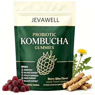 LANZF Jevawell Probiotic Kombucha Gummies | Prebiotics, Probiotics & Postbiotics, Digestive & Gut Health Support – Daily Balance – Vegan, Non-GMO, 60 Gummies | Berry Flavor（1PCS）
