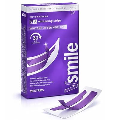 VSmile V38 Teeth Whitening Strips, 28 Count – Peroxide-Free Purple Color Correcting Teeth Whitener Strips with Pap+ & Hydroxyapatite, Enamel Safe, No Sensitivity