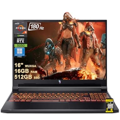 acer Nitro V 16 AI Gaming Laptop 16" WUXGA IPS 180Hz AMD 6-core Ryzen 5 240 16GB DDR5 512GB SSD GeForce RTX 5050 (Up to 421 AI Tops) Backlit Wi-Fi6E Type-C Win11Pro w/ICP Hub