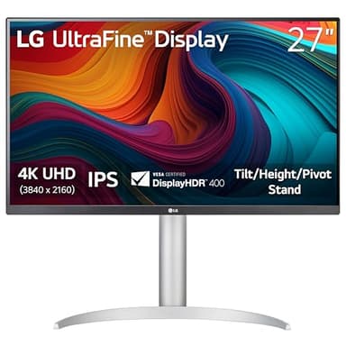 LG 27UP650K-W 27-inch Ultrafine 4K UHD (3840 x 2160) IPS Computer Monitor, 60Hz, 5ms, DisplayHDR 400, Reader Mode, Flicker Safe, HDMI, DisplayPort, Tilt/Height/Pivot Adjustable Stand, White