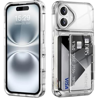 ACANDYA for iPhone 16 Case Wallet Clear Protective Phone Case with Credit Card Holder Heavy Duty Protection Shockproof Anti-Scratch Anti-Yellow Cover for iPhone 16 6.1 inch Transparent
