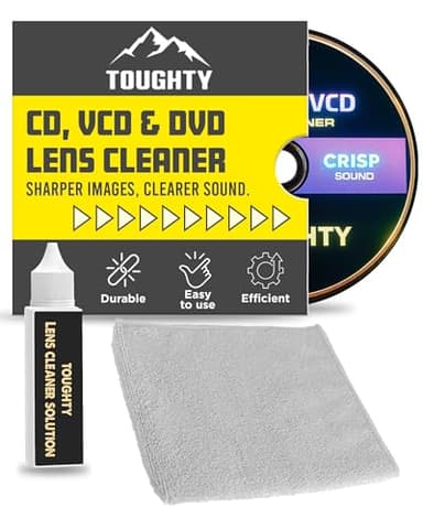 CD Disc Cleaner Lens Solution for CD Player, DVD Player & VCD – Safe Brush Cleaning for Clear Audio & Smooth Playback – Complete Cleaning Kit with Microfiber Cloth & Solution by Toughty