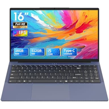 PSWIHWG 16-inch Laptop – i5-8210Y Processor, 16GB RAM, 512GB SSD, RJ45 Ethernet Port, Type-C Port, Win 11 Operating System, Full HD Display, HDMI Port, WiFi, Backlit Keyboard