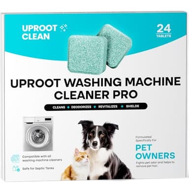 Uproot Clean Washing Machine Cleaner Tablets - 24 Pack for a 12 Month Supply. Formulated for Pet Owners. Compatible with HE, Top & Front Load. Easily Removes Residue, Grime, and Odors. Septic Safe.