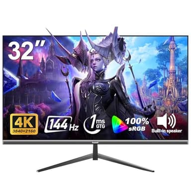 Gawfolk 32-inch 4K Ultra HD Computer Monitor, 144Hz Gaming Screen, 1ms, Adaptive Sync, 100% sRGB, 178° Wide Viewing Angle, HDMI 2.1, DisplayPort, Compatible with 100 * 100MM Wall Mount-Black