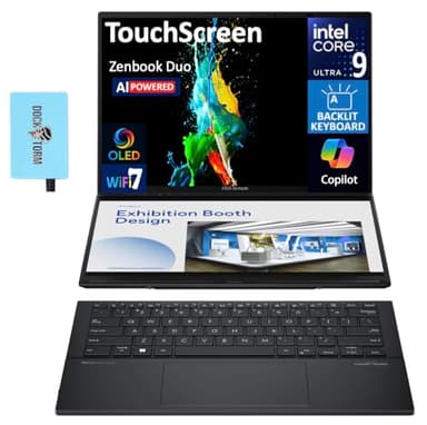 ASUS Zenbook DUO AI Powered 2-in-1 Laptop 14.0" Touchscreen OLED WUXGA Display (Intel Ultra 9-285H, 32GB LPDDR5X, 2TB PCIe SSD, Backlit KB, 2 Thunderbolt 4, WiFi 7, Win 11 Pro) w/DKZ USB Port Expander