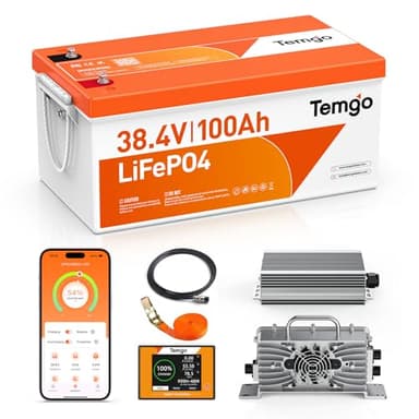 36V (38.4V) 100Ah LiFePO4 Lithium Golf Cart Battery, Built-in 200A BMS, Complete Upgrade Kit with Charger, LCD Display, Voltage Converter, Retention Strap & App, 5000+ Cycles