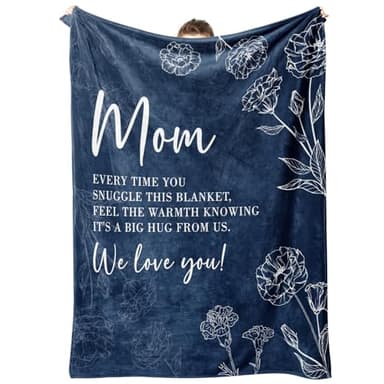 GiltGlimmer Gifts for Mom, Mom Birthday Gifts Blanket, Moms Gift for Women from Daughter Son, We Love You Present for Mother Mommy Mothers Day Christmas 60" x 50", Blue