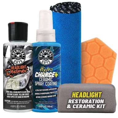 Chemical Guys Headlight Restoration & Ceramic Kit, Complete DIY Kit for Removing Yellowing & Oxidation, Includes Restoration Compound, HydroCharge With Microfiber & Applicator