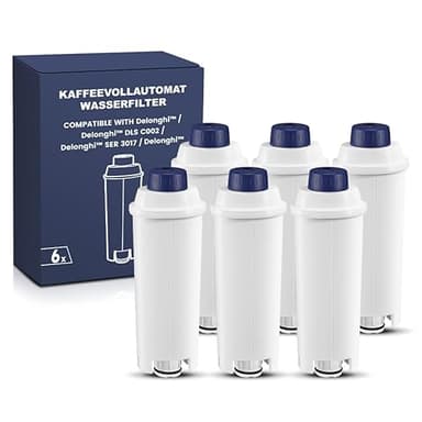 Mutital Coffee Machine Filter, Delonghi Filter Replacement for DLSC002, Delonghi Magnifica Evo, Dinamica Plus, ESAM, ETAM, BCO, EC. Activated Carbon Water Filter Cartridges Softener (6 Pcs)