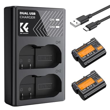 K&F CONCEPT 2100mAh EN-EL15 EN-EL15C Battery and Dual Slot Charger for Nikon ZR Z8 Battery Compatible with Nikon Z8 Zf Z7 Z7ii Z6 Z6ii D7500 D750 D850 D780 1V1 Camera