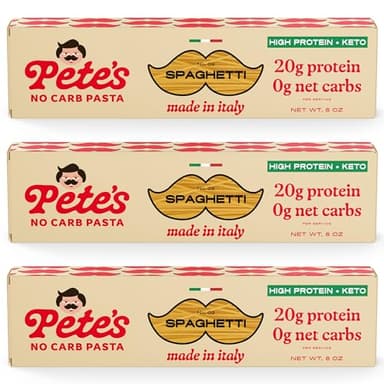 Pete's Pasta Spaghetti Noodles | 20g High Protein, No Carb Pasta | Keto, Carb Free Pasta | Healthy, Zero Carb Italian Pasta From Italy | 3-Pack, 8oz