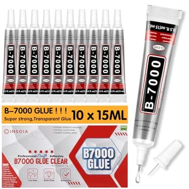 B7000 Rhinestone Glue Clear 10 PCS 15ml – Strong Transparent No Trace Jewelry Glue with Precision Tip, Quick Dry Multi-Purpose Adhesive for Making Nail Makeup Fabric Shoes Craft Phone Repair