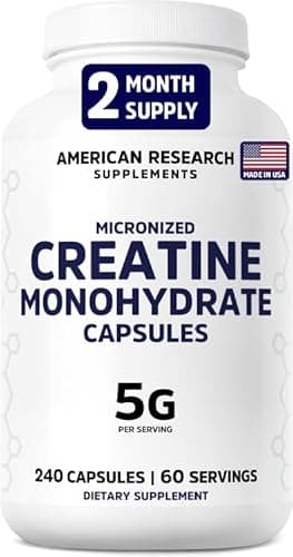 Creatine Monohydrate Capsules 5G | 60 Servings | Vegan | 4 Caps per Serving | Micronized Creatine Pills 5000mg | 240 Capsules | Creatine Pills For Men & Women | 2 Months Supply | Made Without Fillers