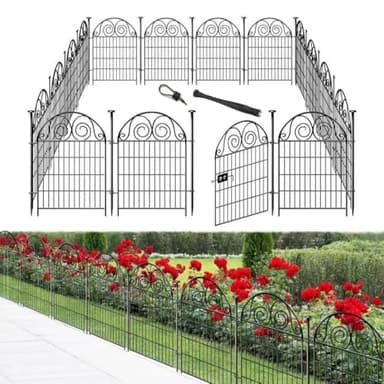 Getlay Tall Garden Fence Animal Barrier with Gate, 40 in(H) 12 Panels Garden Fences and Borders for Dogs, Dog Fence Outdoor for Yard, Total Length 26.2 Ft Metal Temporary Fencing│Patented