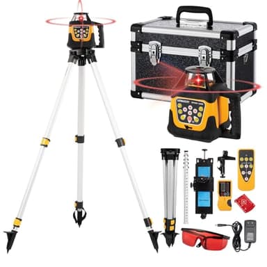 Self-Leveling Rotary Laser Level Kit, Class II ≤ 5 mW Red Laser, 2000 ft Range with Receiver, ±1/8" Accuracy at 100 ft, IP66 Waterproof, Includes Tripod & Grade Rod