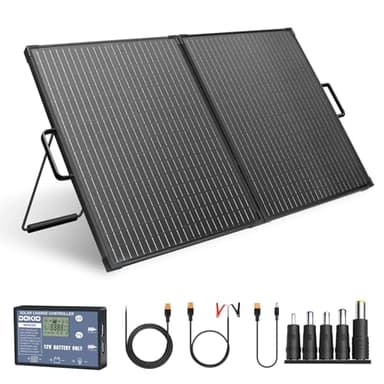 DOKIO Solar Suitcase 100W Portable Foldable Solar Panel 18v Monocrystalline 23.8 * 19.3 * 1.3in with Controller to Charge 12 Volts Batteries (All Lead/Acid Types: Vented AGM Gel) RV Camping Marine