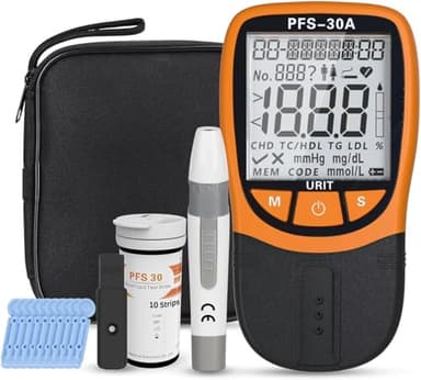 Official Blood Total Cholesterol Test Kit, 5 in 1 Triglycerides Test Kit Professional Grade Quick Blood Lipid Analysis Meter with 10 Cholesterol Test Strips for Home use