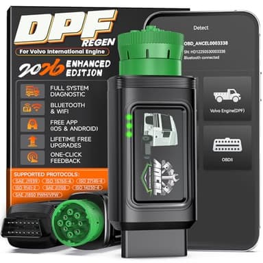ANCEL HD120 Heavy Duty Truck Scanner with DPF Regen for Volvo & International MaxxForce Engine, Full-System HDOBD & OBD2 Diesel Truck Diagnostic Tool, Lifetime Free Updates