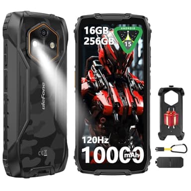 Ulefone RugKing 4 Pro 16GB+256GB Android 15 10000 mAh Battery Rugged Phone, 6.56" 120Hz Display Tough Smartphone, 48MP Main Camera, Built-in Glare Flashlight, NFC/ 4G Dual SIM/Widevine L1 - Black