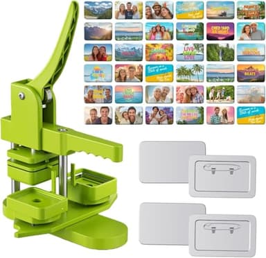 Rectangle Pin Button Maker Machine Kit, Button Press Machine w/ 100set 1.5''x2'' Pinback Button Making Supplies, Pin Badge Kit for Party Favors, Events, Business, School, Gifts
