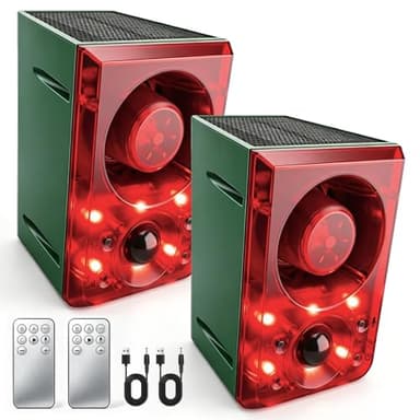 ChunHee Solar Outdoor Motion Sensor Alarm with Dog Barking Gunshot Sound, Support Recording and Adjustable Volume, 130db Loud Noise Maker 3 Work Modes Strobe Light for Home, Villa, Farm, Barn (2pack)