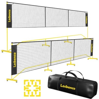 Losbenco Portable Pickleball Net with Wheels - 6-in-1 Adjustable Height Metal Frame Mesh, Standard Size 22FT, Pickleball, Tennis, Volleyball, Football Backyard Outdoor Game Net for Adults and Kids