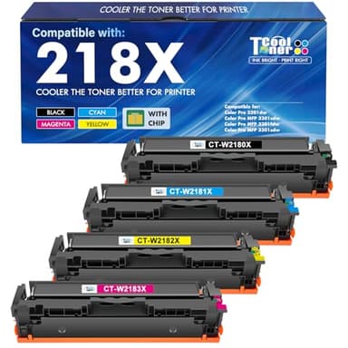 218X Toner Cartridges 4 Pack 218 3301fdw 3201dw 3301 218A Compatible for HP 218X 218A Color LaserJet Pro MFP 3301cdw 3301sdw Printer Ink Set W2180X High Yield with Chip (Black Cyan Yellow Magenta)