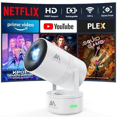 270°Mount/Battery Powered/Built-in APPs] Projector with Wifi and Bluetooth, Native 1080P Smart Projectors with Built-in Rechargeable Battery, Home Movie Portable-Proyector with Auto Keystones