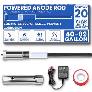 Powered Anode Rod for Hot Water Heater, Electrical Anode Rod Made of Titanium Eliminates Rotten Egg/Sulfur Smell, Fits 40-89 Gallons Hot Water Tanks, Rust and Corrosion, Reduce Limescale