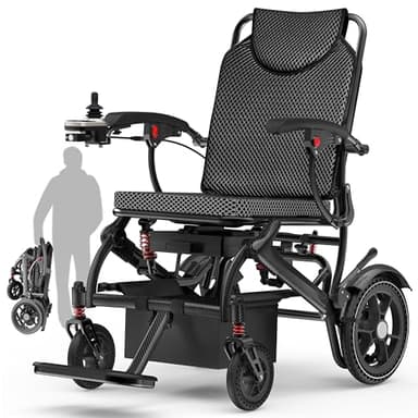 Electric Wheelchairs for Adults Foldable 36LBS Lightweight& 15 Miles Range, Max Support 350 LBS& 500W Brushless Motors Power for Seniors& LED Light, Airline Approval-Carbon FiIber Color StyIe