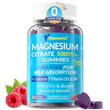 Sugar Free Magnesium Citrate Gummies 500mg for Women Men, Chelated Magnesium Supplement with B6 for Constipation | Calm Magnesium Gummies for Mood | Calcium Magnesium Zinc D3 Gummy for Bone & Muscle