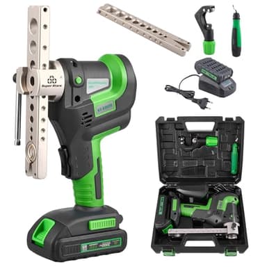 Super Stars Cordless Electric Flaring Tool Kit, 1/4"–3/4" HVAC Copper Pipe Flare Tool with 45° Eccentric Cone, Metric & SAE Clamps, Deburring & Cutter Tools