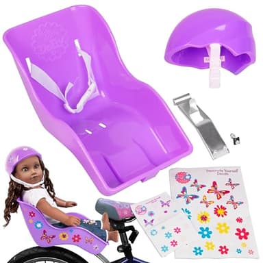 Ride Along Dolly Doll Bicycle Seat- The Original Bike Attachment for 18"-22" Dolls and Stuffed Animals- Decorate Yourself Decals Included, Fits Most Bikes, Birthday (Purple)- Christmas
