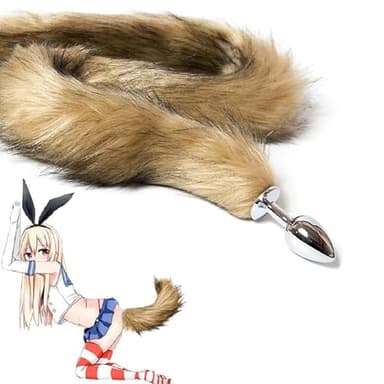 Yellow Exquisite Artificial Plush, Shiny Stainless Steel Realistic Classic Plush Tail Plug Double Headed, Used in Party