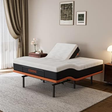 ESHINE Split Queen Adjustable Bed Frame with Mattress - 12" Gel Memory Foam Mattress, USB Ports, Underbed Night Light, Head and Foot Incline, Top Split Queen, Orange